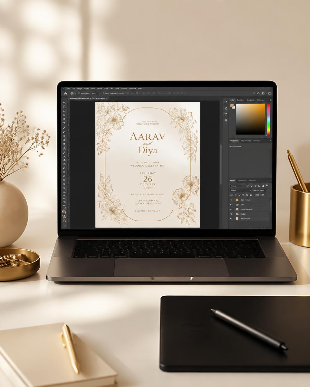 A CARDIYE invitation being designed on a laptop screen